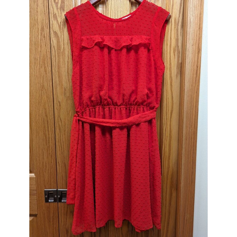 Maison Jules Women's Swiss Dot A Line Red Dress Sleeveless Size XL Sheer Whimsy - Picture 4 of 14